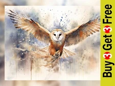 Mesmerizing Barn Owl Watercolor Illustration Print - Enchanting Artwork  5"x7"