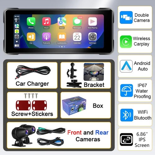 7" Inch Motorcycle DVR Wireless Apple Carplay Moto Android Auto LCD Display IP67 - Picture 8 of 30