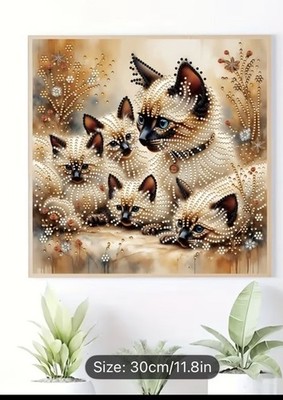 Diamond Art Kit SIAMESE CAT & HER KITTENS  Partial Drill Happy Kitty Family