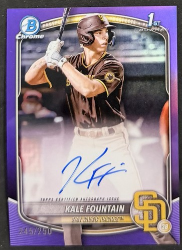 Fuente de col rizada Bowman 2025 cromo púrpura refractor automático 245/250 Padres