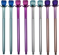 12 PCS Crystal Rose Gel Pen Colorful Gem Flower Pens Black Ink for Birthday Part