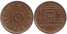 Saarland 10 Franken 1954 r-394.2