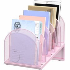 5 Section Desk File Organizer Metal Mesh Folder Documents Mail Pink