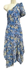 ASTR The Label Dress Womens XS Blue Floral One Shoulder Midi Pleated Fit & Flare