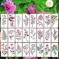 24 Pieces Wildflower Stencils for Painting, Reusable Leaf Flower Stencil Art...