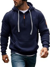 Mens Fleece Workout Athletic Pullover Hoodie Quarter Zip Sweatshirt with Pockets