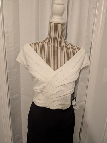 Adrienna Papell Black & White Evening Gown Slit Ruching Size 16 NWT - Picture 18 of 20
