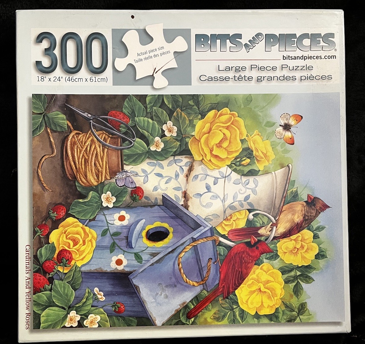 Bits And Pieces 300 Pc, “Cardinals & Yellow Roses By Jane Maddy”, out of print!