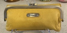 Vintage Fossil Wallet Clutch Yellow Leather Snap Kiss Close Lock -