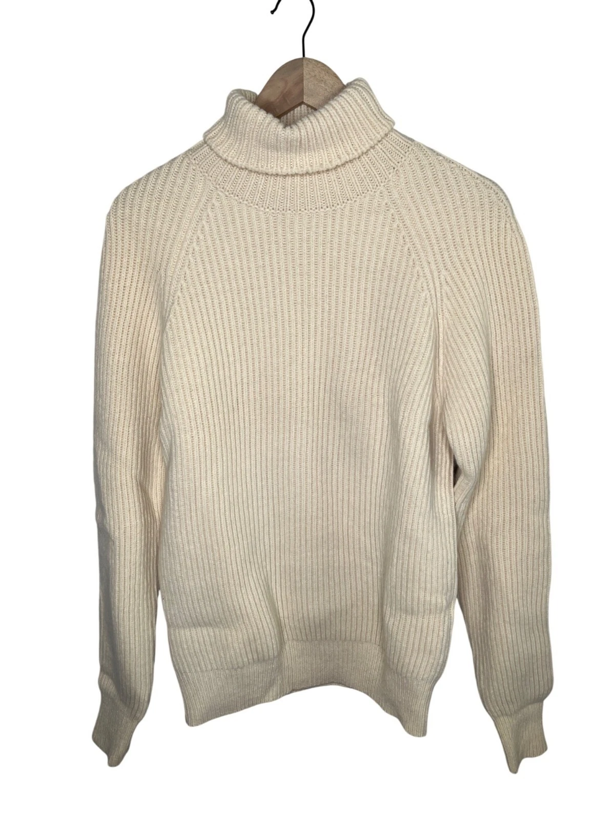 Alexander McQueen — Alexander McQueen Mens Cream Ribbed Knit Wool Roll Neck Sweater Medium