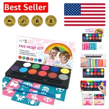12 Color Hypoallergenic Face Paint Kit with Brushes & Stencils for Kids Fun