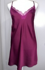 Victoria  s Secret Lingerie Babydoll Slip Dress Size XS Magenta Pink Satin Lace