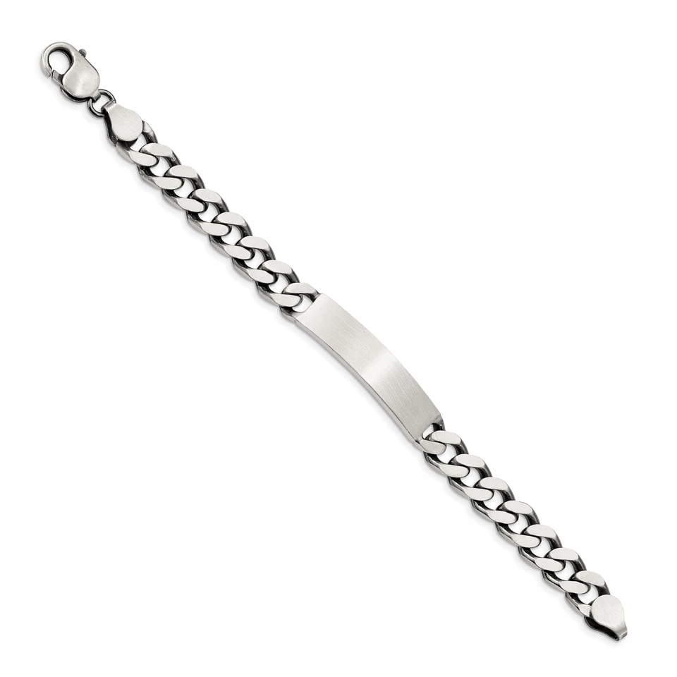 Silver 8inch Engraveable Antiqued Curb Link ID Bracelet QID121 - Image 2 of 3