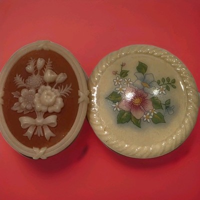 Lot 2 Vintage Avon Brooches Floral Bouquet Cameo Style Painted Porcelain Look