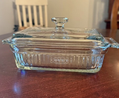 Vintage Anchor Hocking Clear Ribbed Glass Refrigerator Dish With Lid