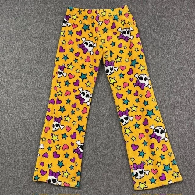 Pantalones de pijama rue21 Tarea para mujer pequeños amarillos polar salón calavera corazones estrellas Foto 3 de 4