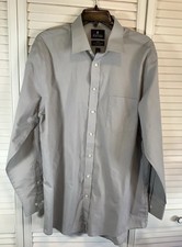 Stafford Travel Easy-Care Broadcloth Shirt Mens 16.5 34/35 Gray Long Sleeve