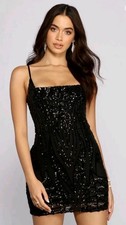 Nwt Windsor Lissie Black Sequin Mini Dress Size 9/10 $70