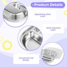 Stainless Steel Kids Plates Portion Control Plate 4 Set Lids 3 Compartment Tray