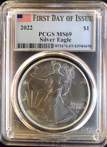 2022 American Eagle MS-69 PCGS FDOI Rare Bullion Round Vt-0.999 Silver 1 Oz Coin