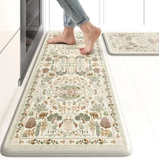KIMODE Anti Fatigue Kitchen Mats 17"x47"+17"x29", Vibrant Floral Kitchen Rugs...