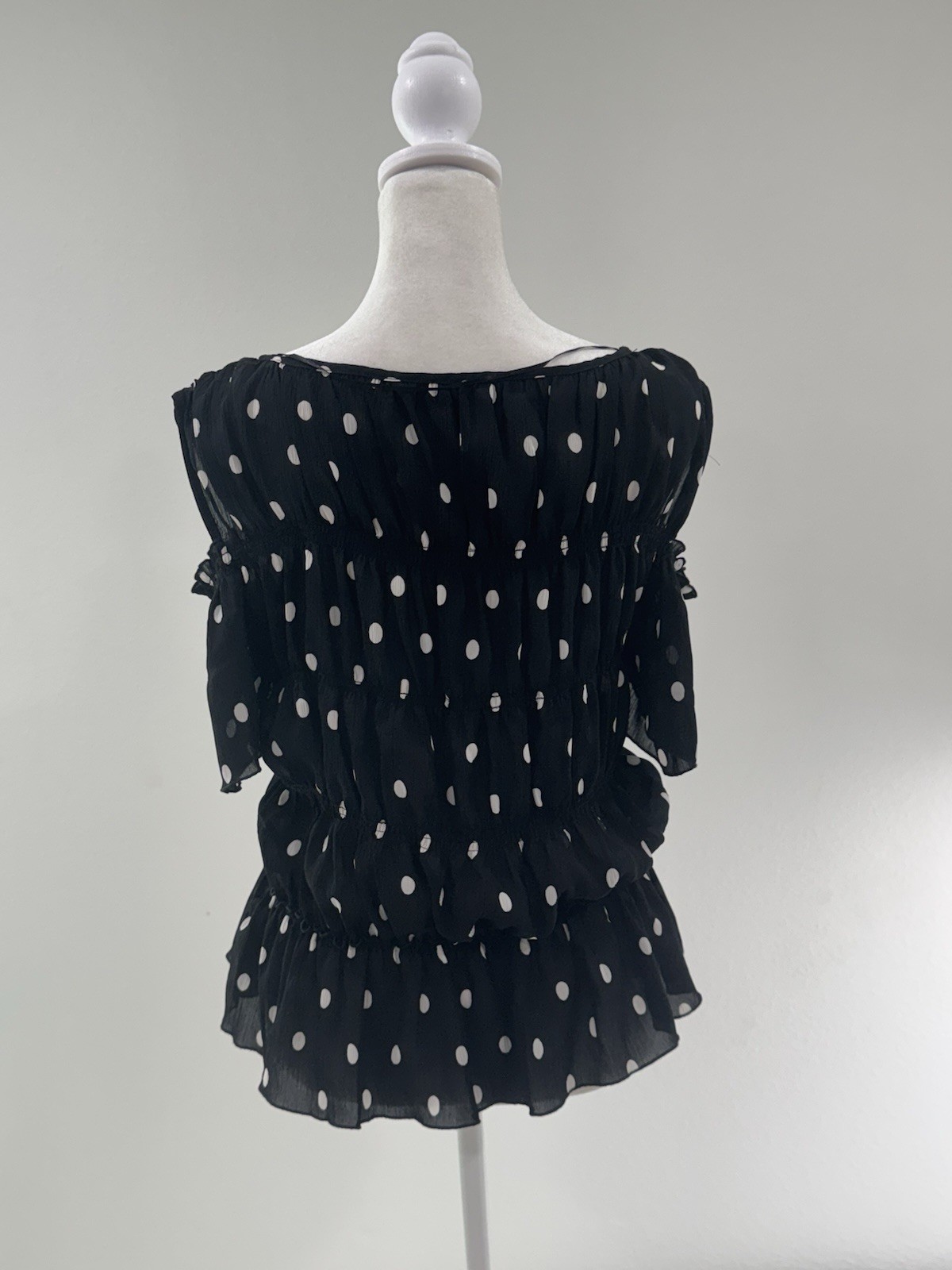 ZARA BASIC Black White Polka Dot Ruffle Cold Shou… - image 2