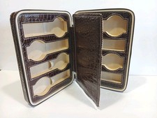 8 Slot Watch Storage Case Faux Leather Zippered Red Brown Shiny Travel Box A10