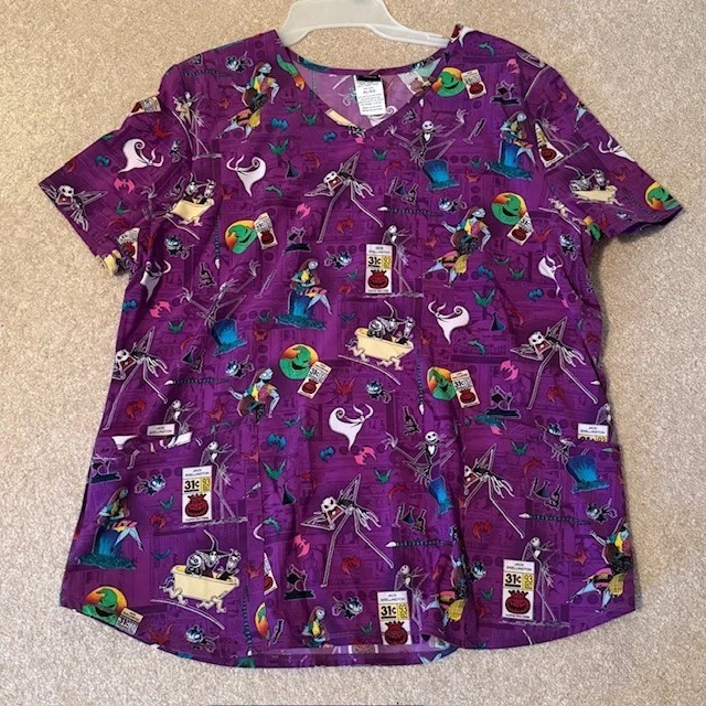 Disney Nightmare Before Christmas Sally Jack Halloween Nurse Uniform Scrub Top - Image 2 of 3