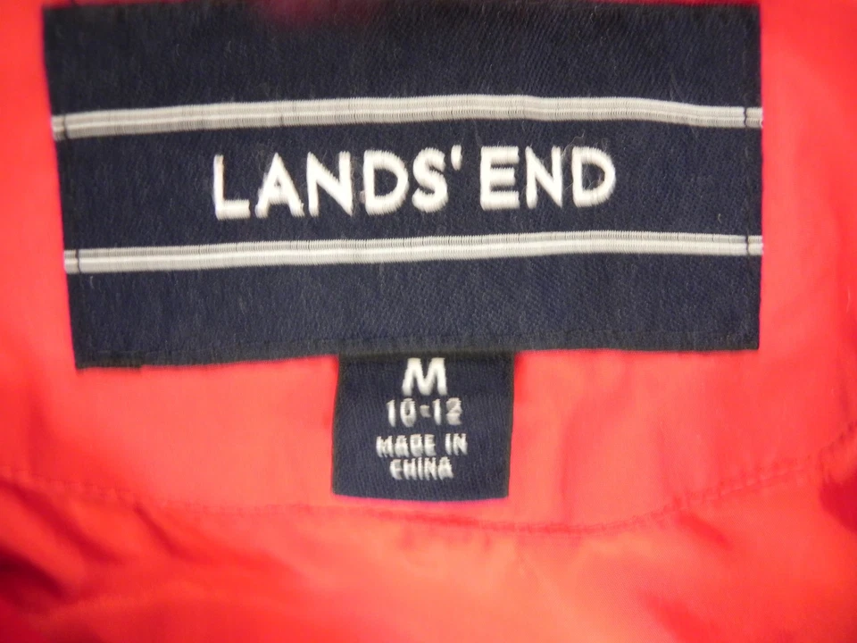 LOT Lands End Womens Maxi Long Down Puffer Coat  Side Zippers & Vest Red Medium - Image 3 of 4