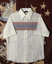 Vintage 60s/70s Vancort Multicolor Striped Point Collar Short Sleeve Shirt Large