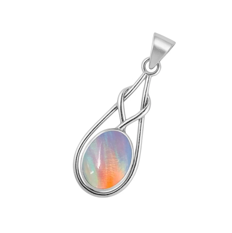 Colgante infinito plata superposición de piedras preciosas ópalo aurora forma ovalada para mujer regalo ella Foto 3 de 4