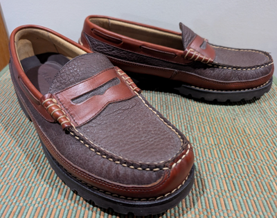 LL Bean Men's Allagash Handsewns Bison Leather Penny Loafers 10 D