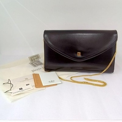 Pierre Balmain Chain Shoulder Bag w/Mirror & Dust Bag Leather BLK USED Good Cond