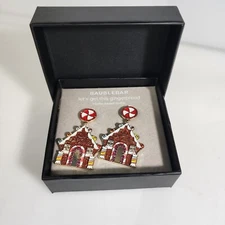 Baublebar Earrings Christmas Let's Get This Gingerbread Candy House New In Box