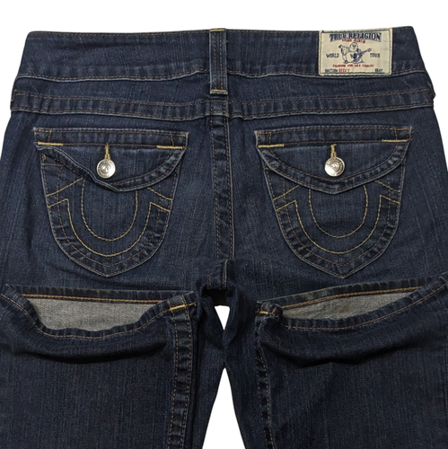 True Religion Jeans Womens 28 Blue Becky Bootcut Low Rise Y2K Flap Pockets USA - Picture 6 of 13