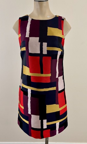 ALICE + OLIVIA CLYDE NWOT Womens Sz 2 Multicolor Geo Print Grid Sleeveless Dress