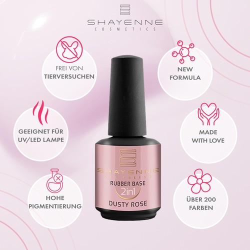 UV Nagellack 15 ml SHAYENNE Rubber Base Coat Dusty Rose Soak Off LED Gel Farbe - Bild 7 von 8