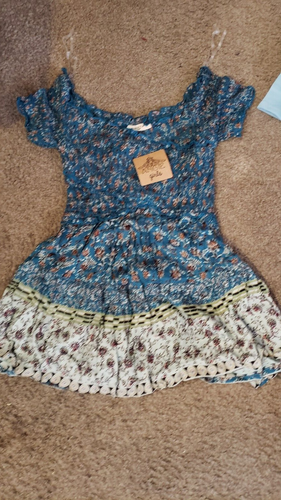 NWT Angie Girls Smocked Top Dress Floral Paisley Stretch Blue Boho Sz- 12-14 L - Picture 2 of 4