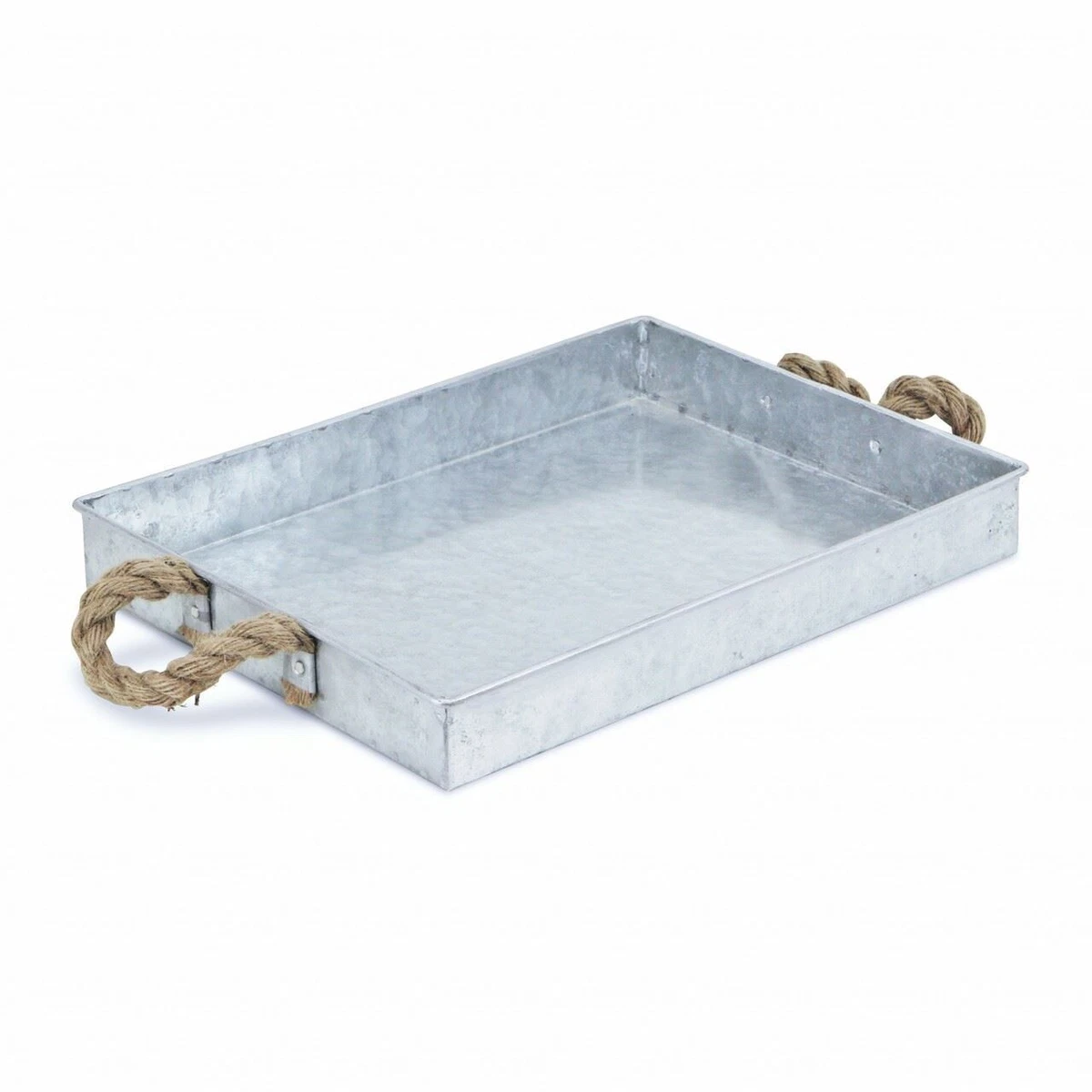 Durable Silver Metal Tray with Rope Handles