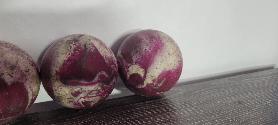 lot vintage candlepin bowling balls maroon swirl