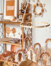 Handmade Macrame Rainbow Baby Mobile Mustard And Pink