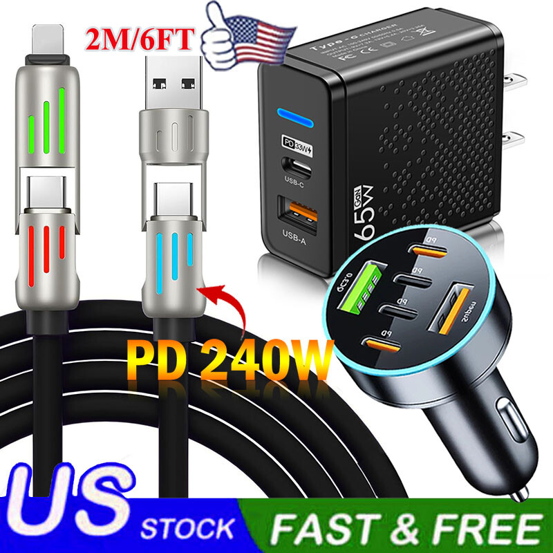 4 in 1 USB C Cable 240w Fast Charging & Data Sync Multi Silicone RGB Charge Cord