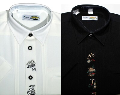 Men's short sleeve costume shirt in wool white cream and black TrhkWD
