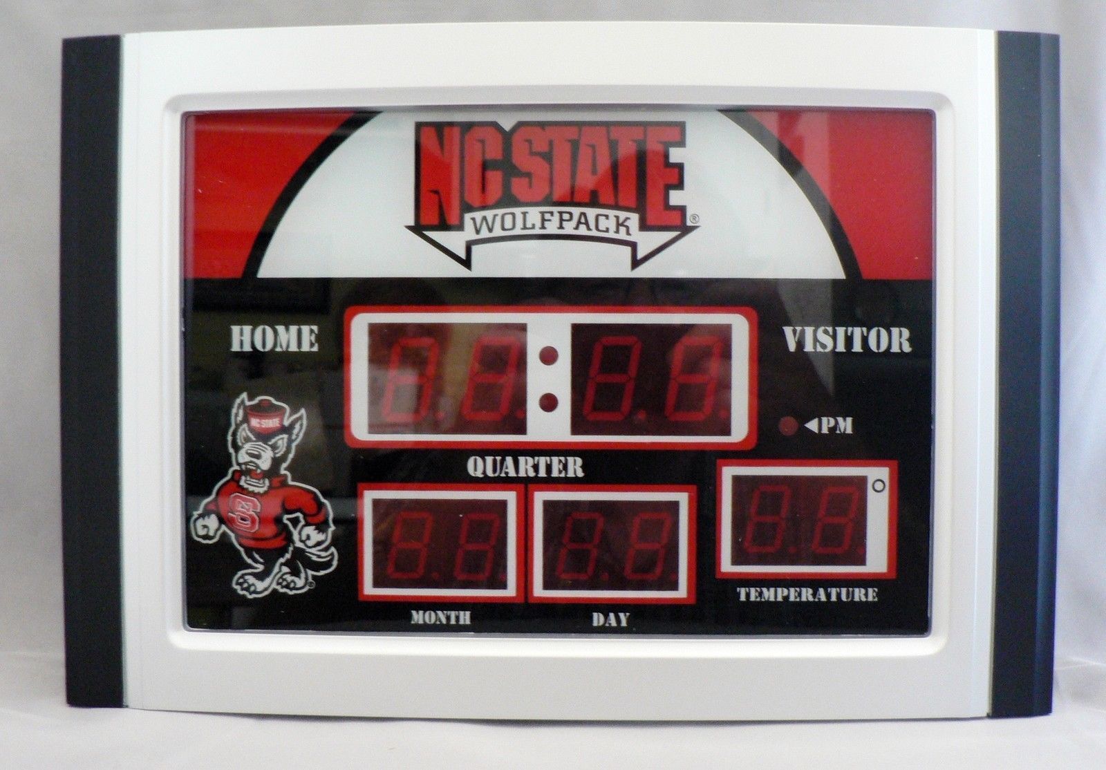 North Carolina State Wolfpack NCAA Scoreboard Clock & Thermometer Desk-patio NEW