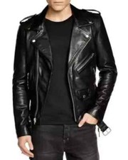 Men  s Motorcycle Slim Fit Biker Black Real lambskin soft Leather Jacket for men