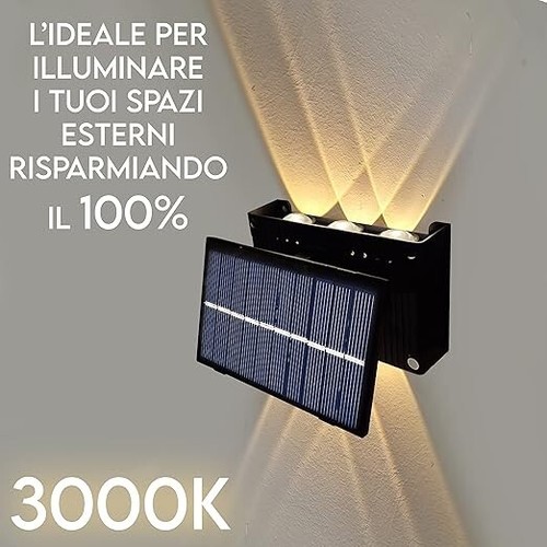 LAMPADA DA PARETE SOLARE E REGOLABILE CON 6 LUCI LED RGB FARO DA ESTERNO IP65 5V - Foto 3 di 12