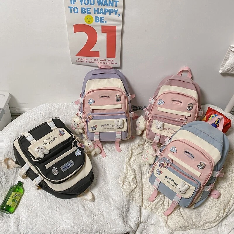 Large Capacity Kawaii Backpack Canvas Backpacks Cute School Bag Lady  Fashion Bag | eBay