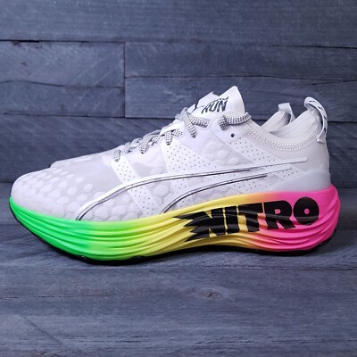 PUMA ForeverRun Nitro Futrograde Running Shoes Mens 10 White Pink Green Yellow