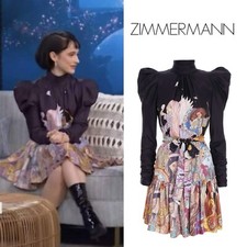 Zimmermann Celestial Silk Gathered Frill Mini Dress Midnight Star Girls AU0 XS