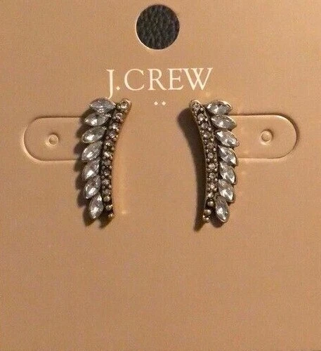 J.Crew Women's Crystal Feather Crawler Stud Earrings NWT 39.99 Item G3986 - Image 2 of 3